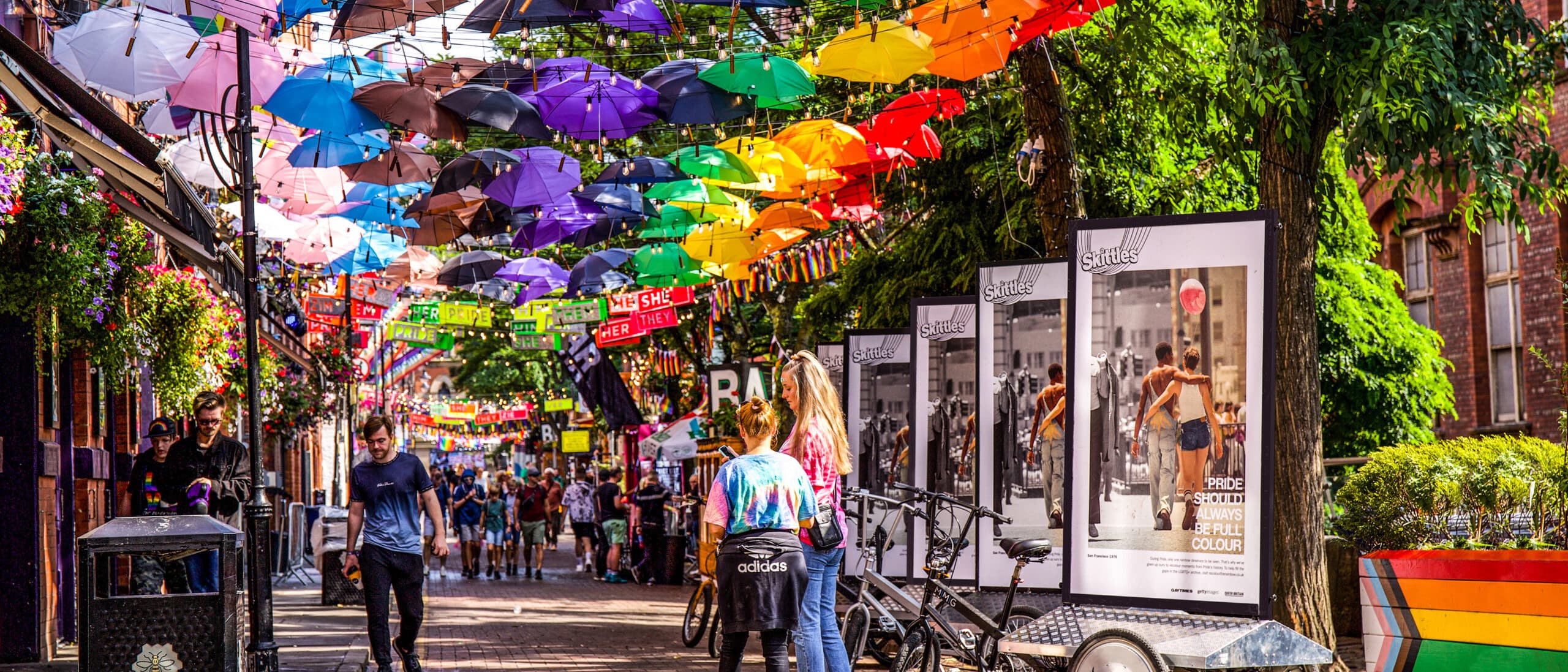 City walkway enhanced with pride decorations